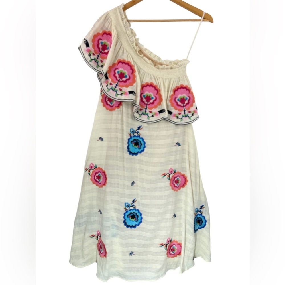 Anthropologie Plenty by Tracy Reese Floral Embroidered One-Shoulder Midi Dress S - Picture 4 of 14